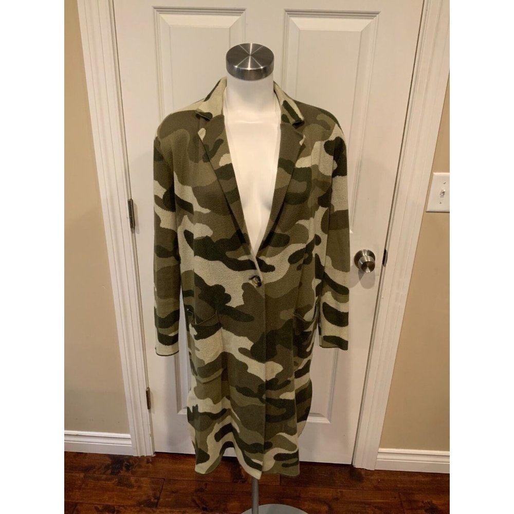 Maeve Anthropologie Green Camo Long Cardigan Sweater, Size XS